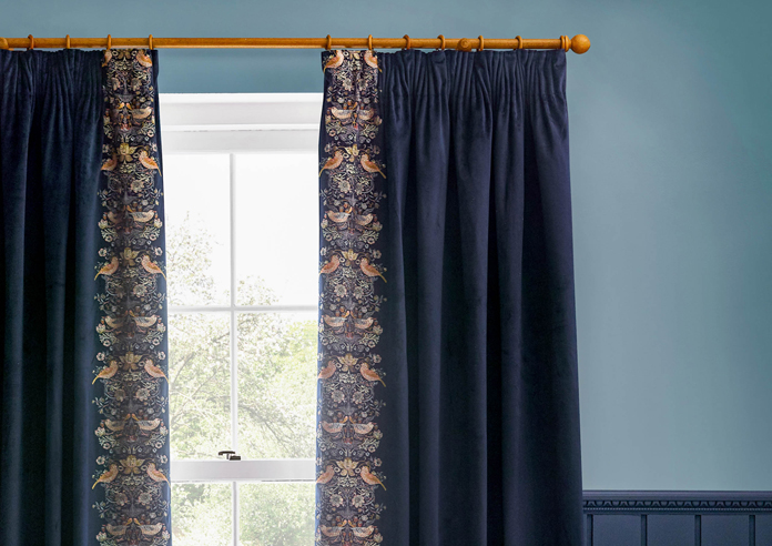 Strawberry Thief Embroidery Pencil Pleat, Indigo - Ready Made Curtains - Image 9